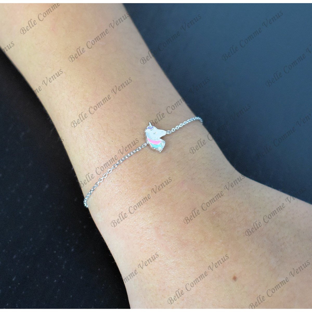 Bracelet tête de licorne émail coloré Argent 925 Rhodié