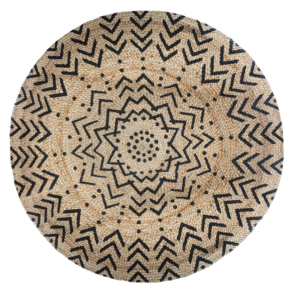 Tapis jute imprimé noir D 120cm