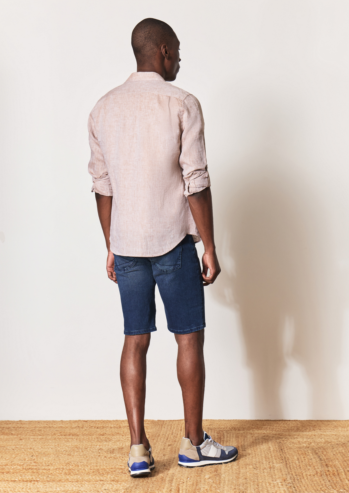 Bermuda en coton mélangé uni bleu jeans