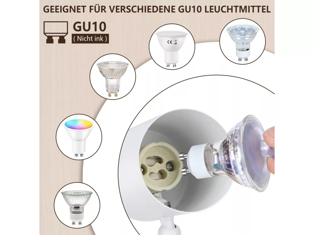 NETTLIFE Plafonnier LED 3 flamme - Blanc Plafonnier GU10 Spot pivotant Applique murale en bois Spot mural pour salon chambre Sans ampoule