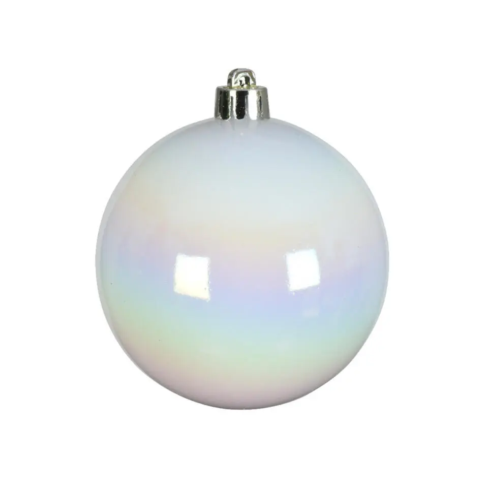 Decoris Kerstballen - 4x st - wit parelmoer - 10 cm - kunststof