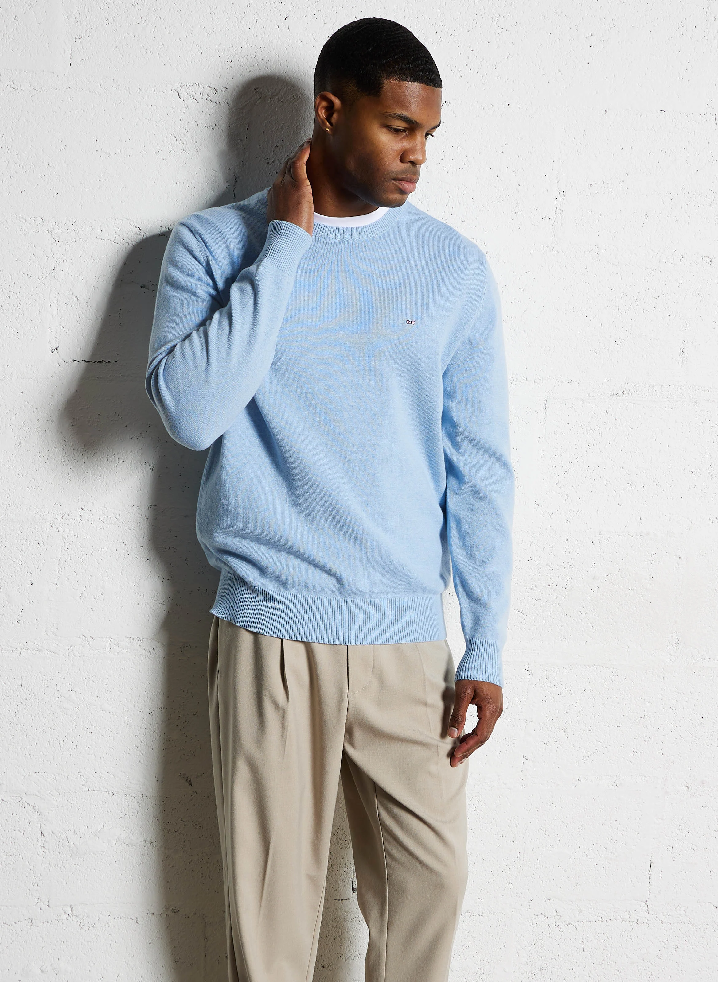 Pull droit en laine mélangée | Bleu