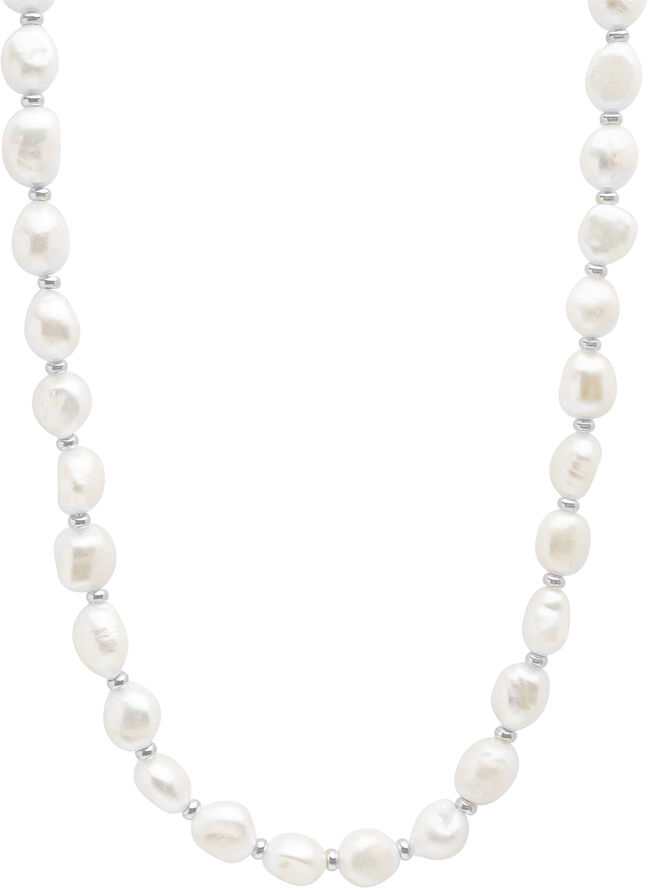 Nialaya Men's Baroque Pearl Choker with Stainless Steel White
