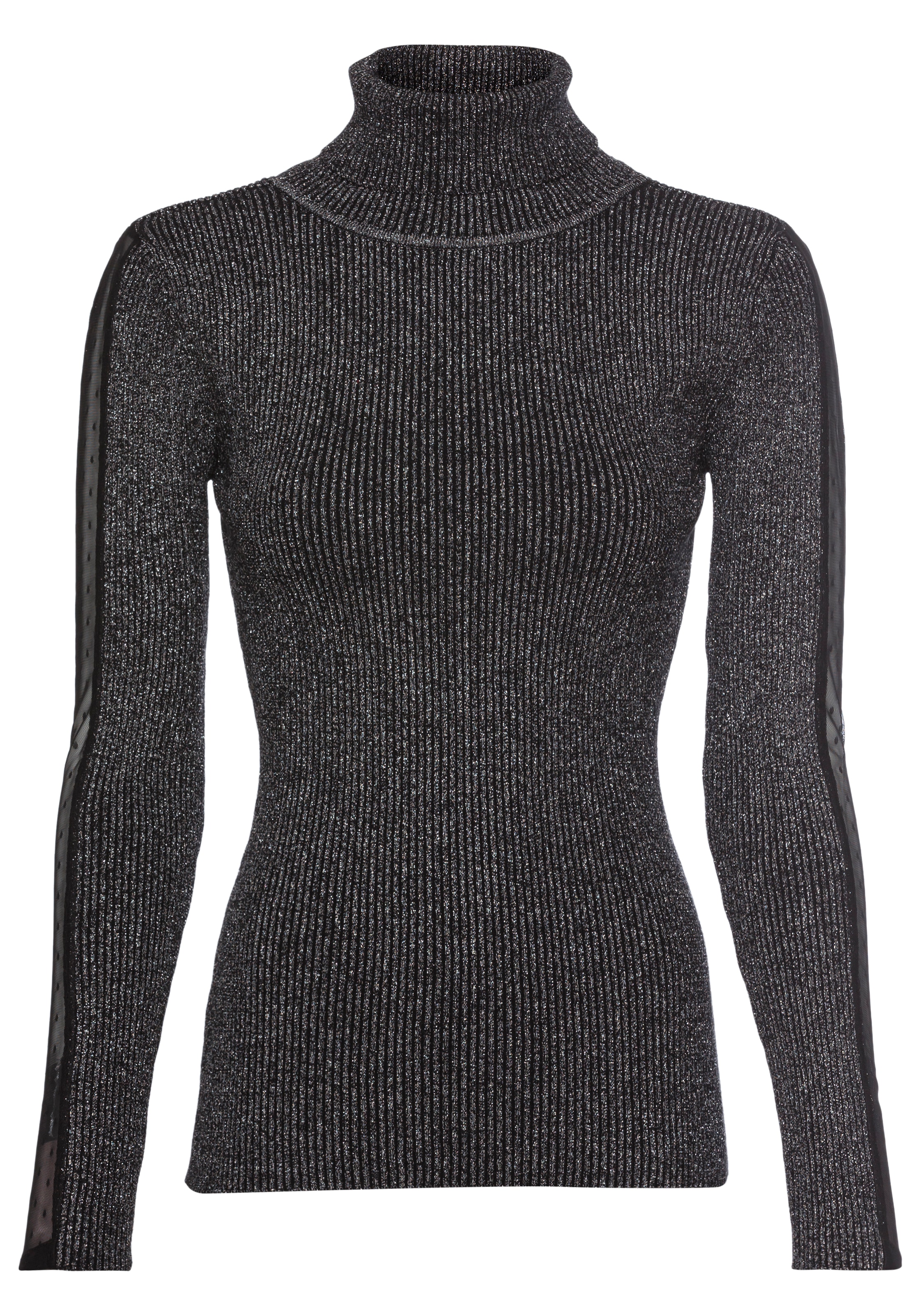 Laura Scott Rollkragenpullover , mit Mesheinsatz am Ärmel aus glitzerndem Lurex