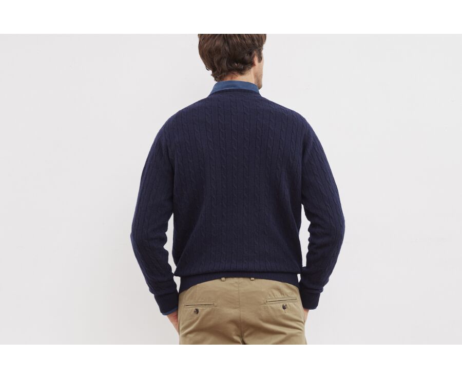Pull laine torsadée homme col rond Bleu marine - CONTOR