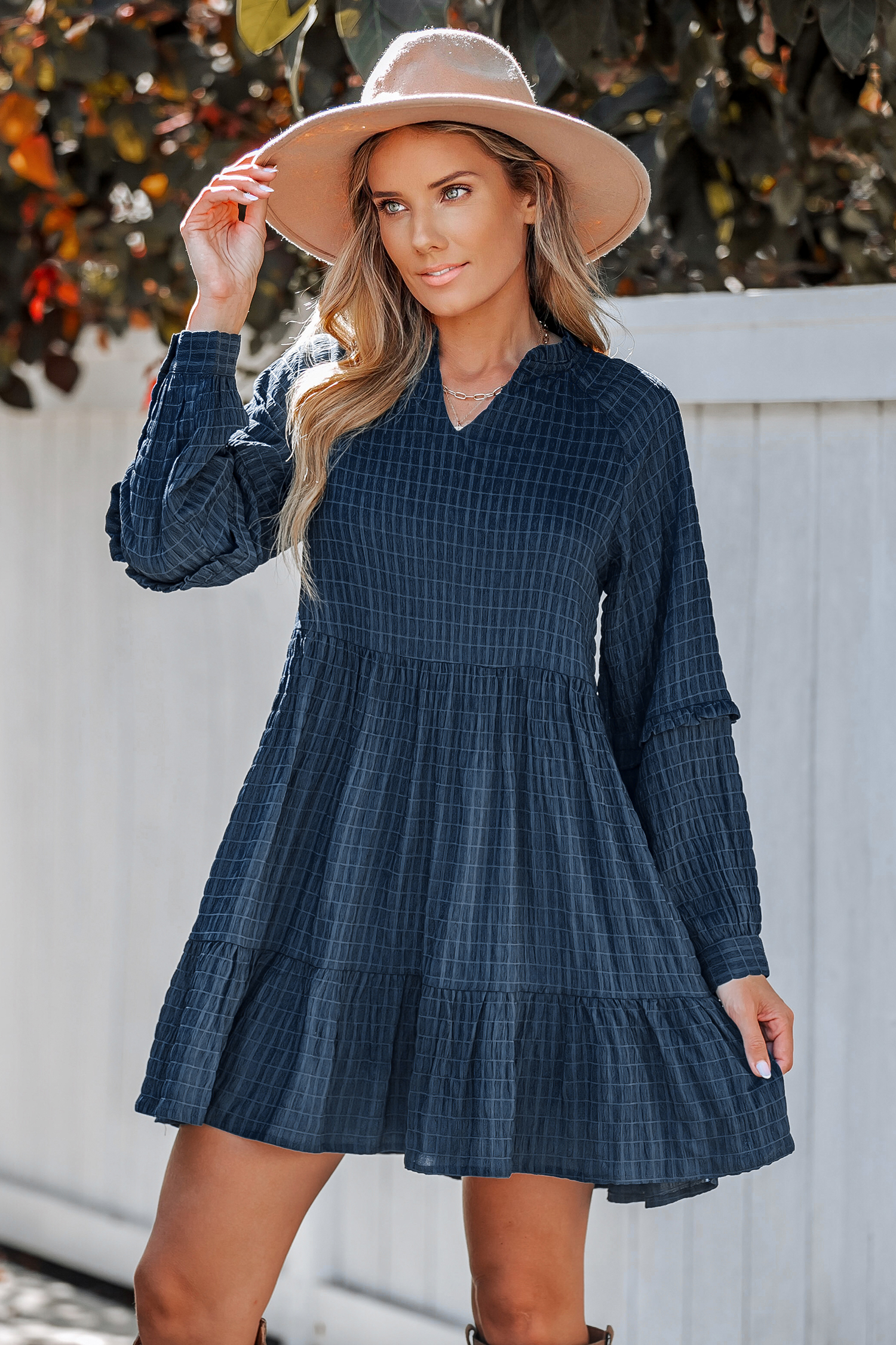 Robe mini à volants et imprimé en carreaux