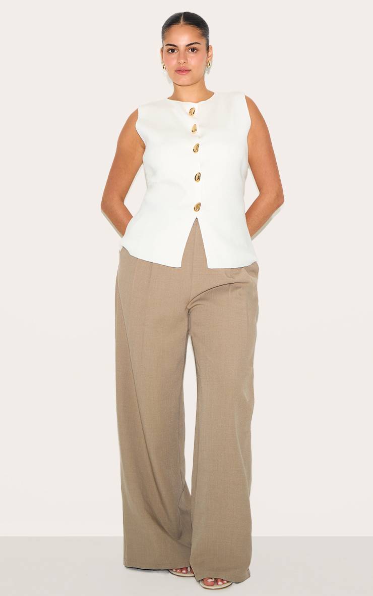Crème Gilet Grande Taille En Maille Compacte Boutonné