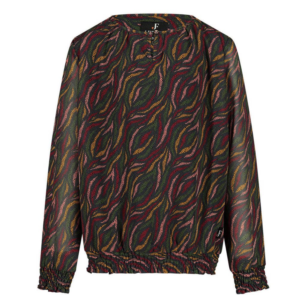 Jake Fischer top met all over print zwart/oranje