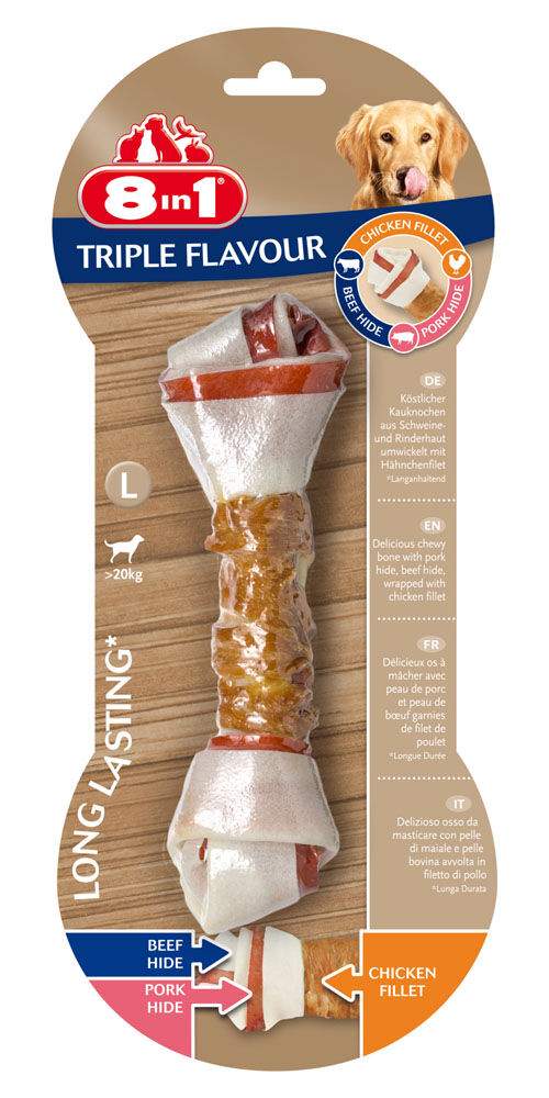 8in1 Triple Flavour Kauwbot - Hondensnack - 1 Stuks - kip, rund - L