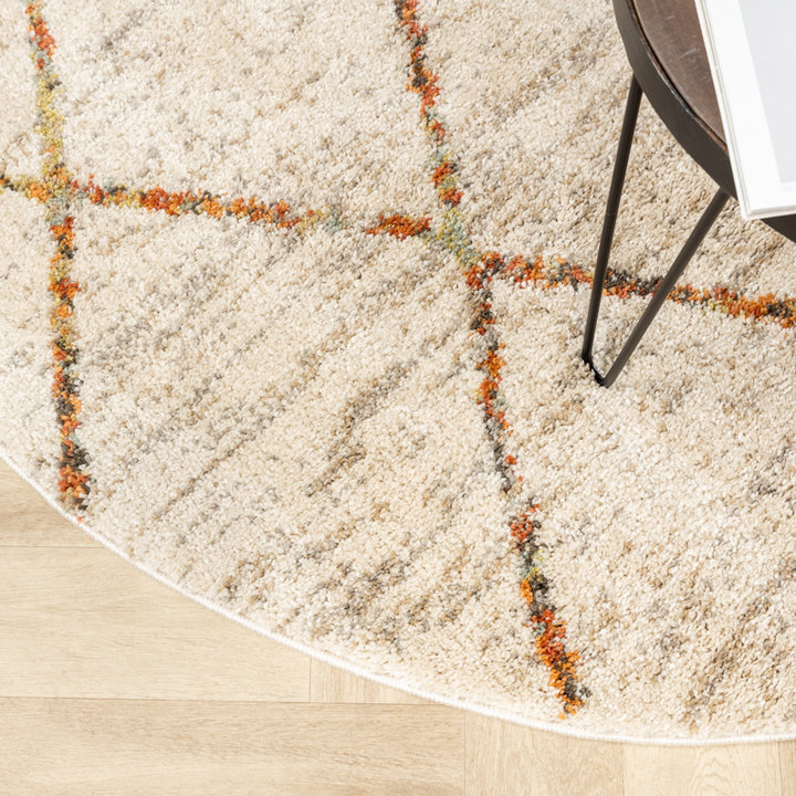 Rond hoogpolig vloerkleed - Blend Lines Terra