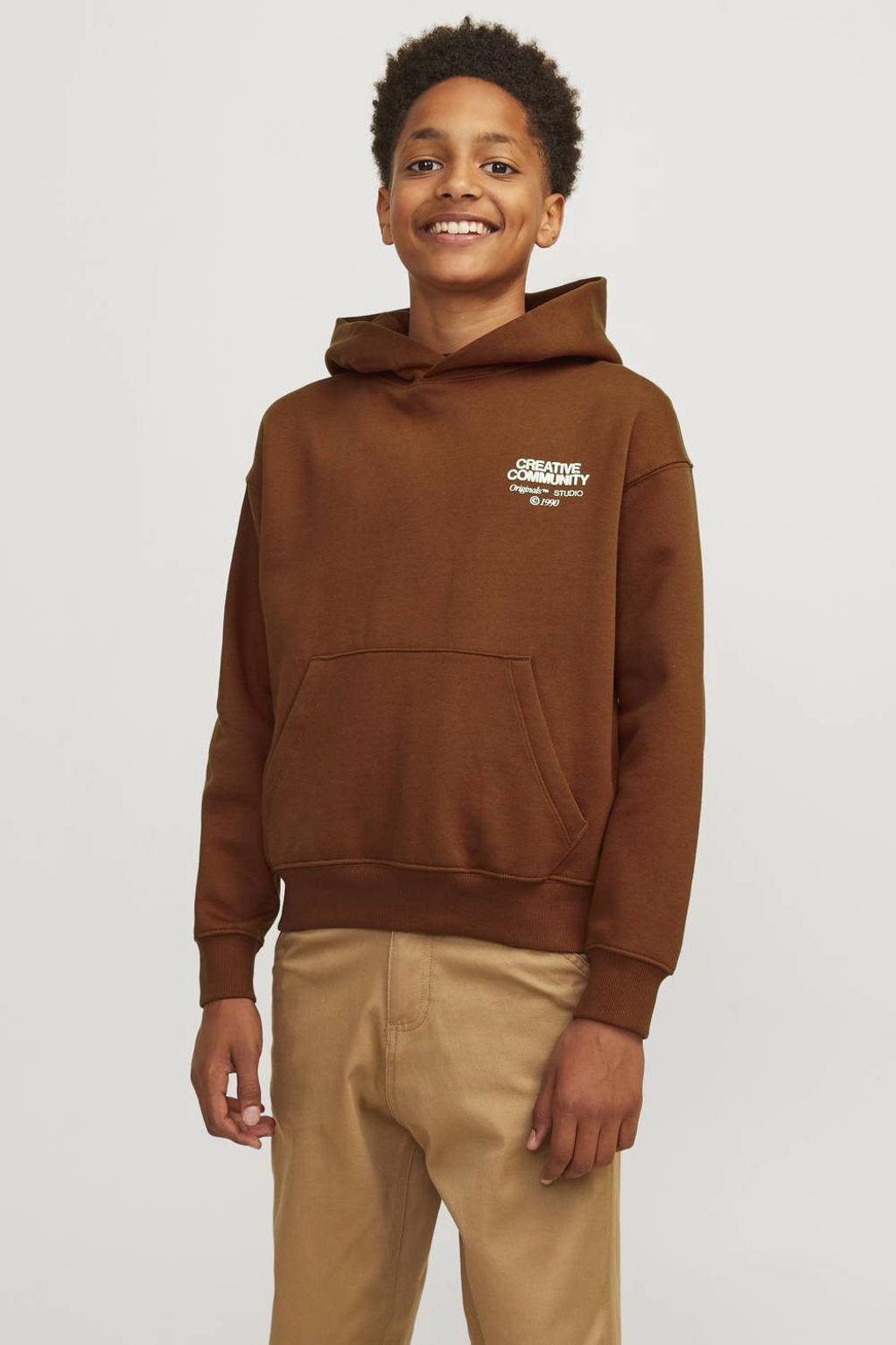 JACK & JONES sweater JORNOHO met backprint donkerbruin