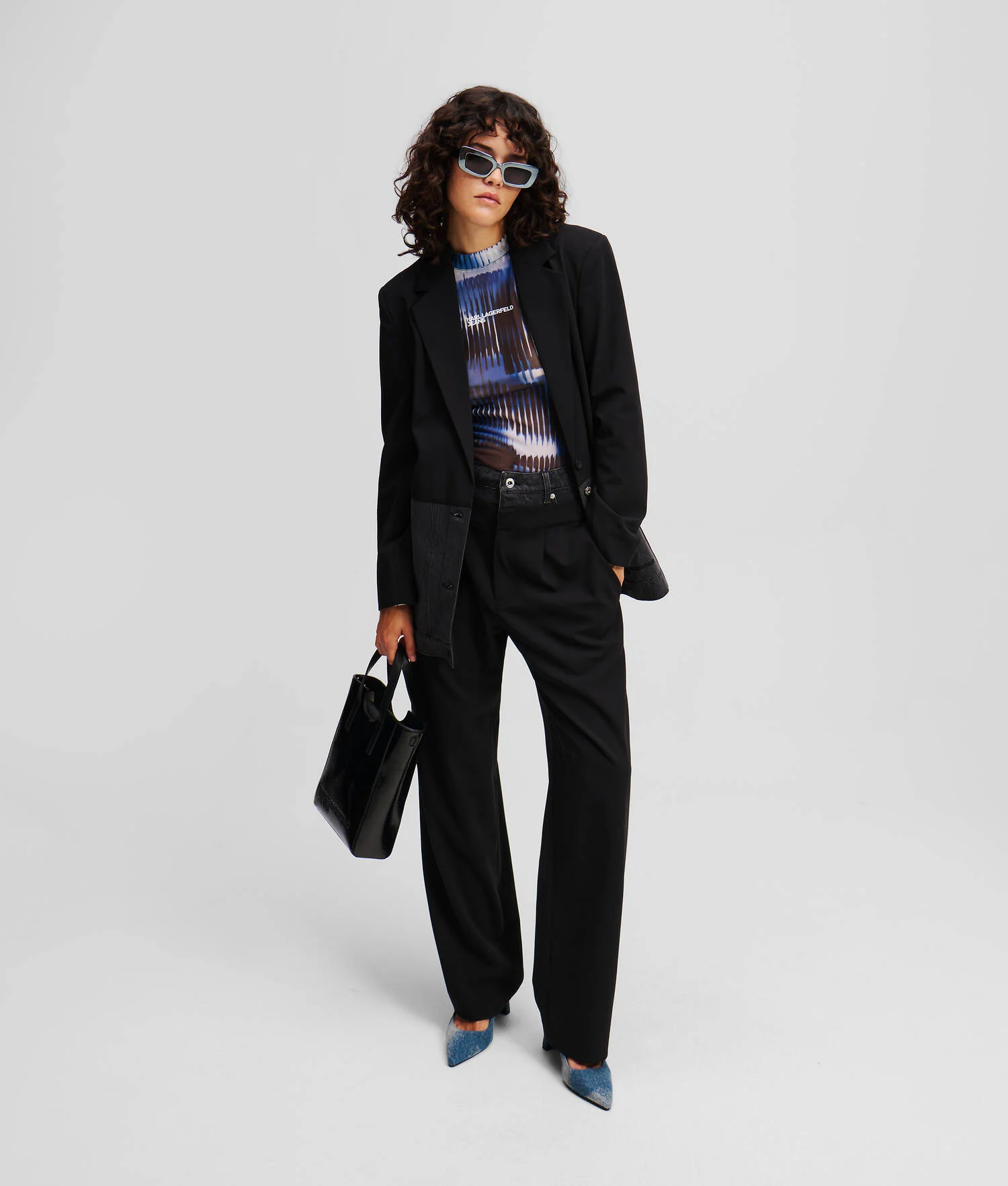PANTALON EN MATIÈRES MÉLANGÉES - Noir