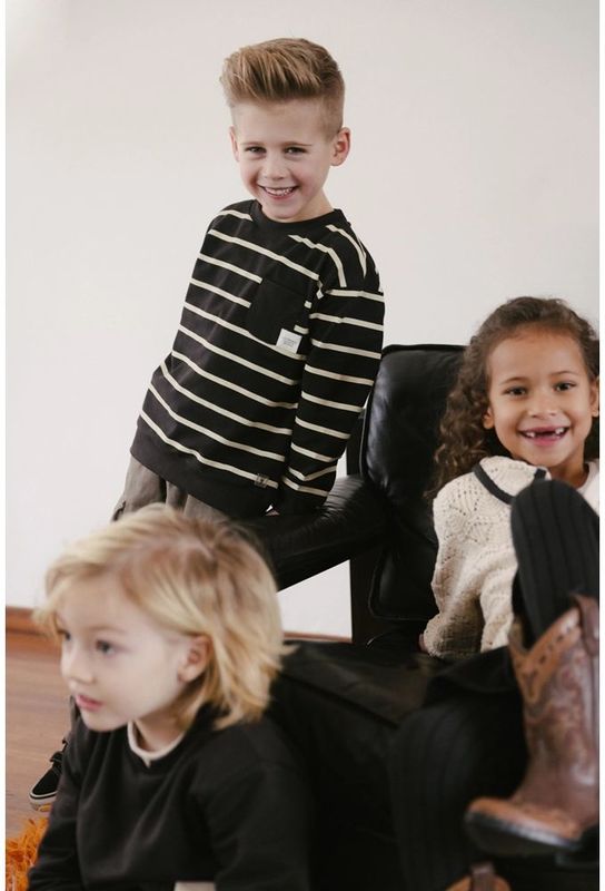 LEVV Little Jongens sweater - Parry - AOP Grijs strepen