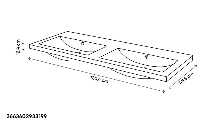 Meuble sous vasque à poser 4 tiroirs GoodHome Perma bois 120 cm + Plan double vasque céramique blanc GoodHome Nira