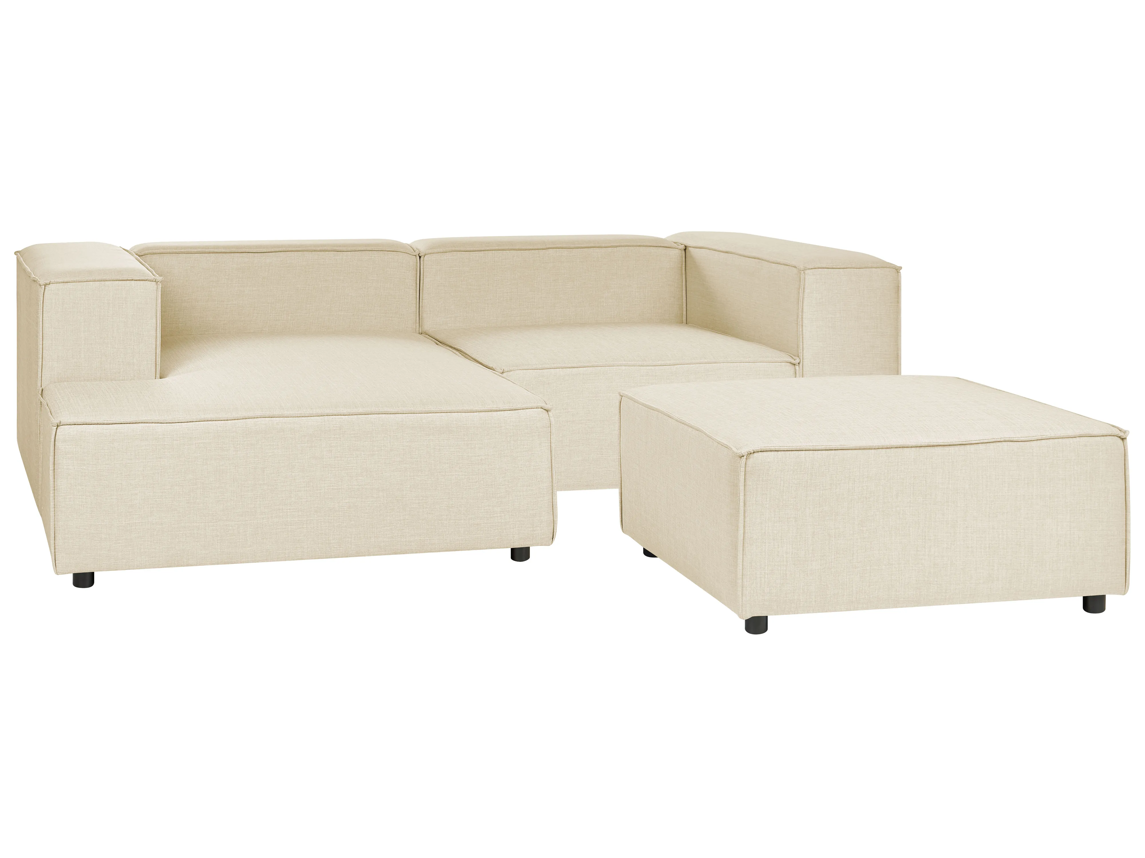 Modulaire hoekbank 2-zits APRICA Kunstlinnen Beige met ottomaan rechtszijdig