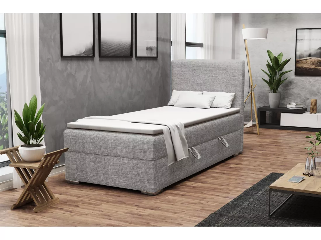 LIT SIMPLE avec topper Kiberg Mini côté droit, 100x200 cm, Lux 05 (Gris clair)