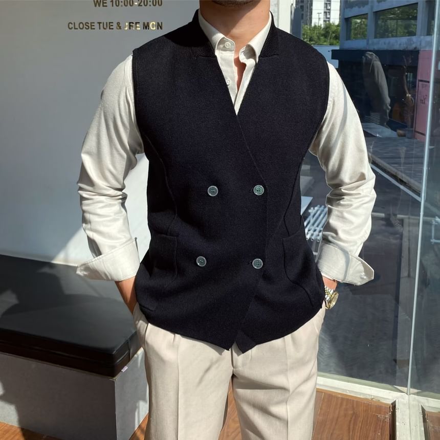 Sinlarity - V-hals dubbelrijs trui vest