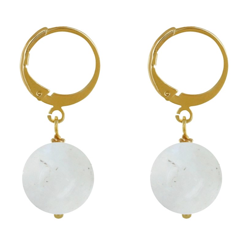 Boucles d'Oreilles Mini Créoles Plaqué Or et Perle de Pierre de Lune
