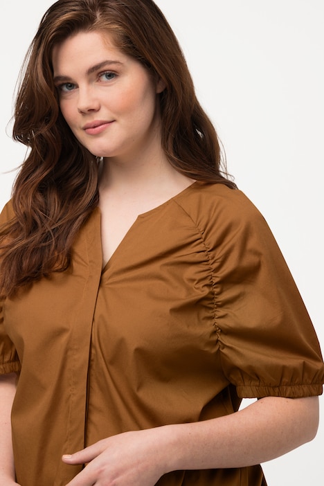 Bluse, Saumband, Tunika-Ausschnitt, Halbarm, Biobaumwolle