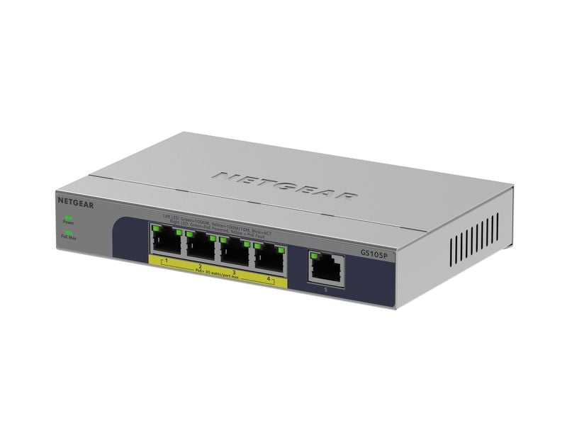Netgear PoE  Switch GS105P 5 Port Unmanaged PoE  Switch, 5-Port, 10/100/1000 Mbps