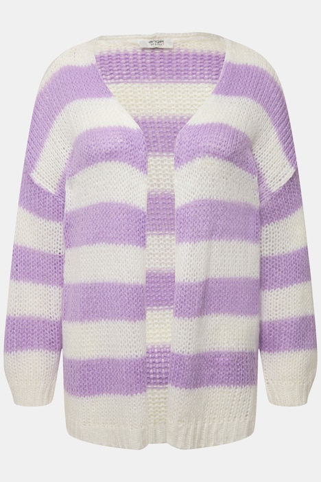 Strickjacke, oversized, Blockstreifen, offene Form, V-Ausschnitt, Langarm