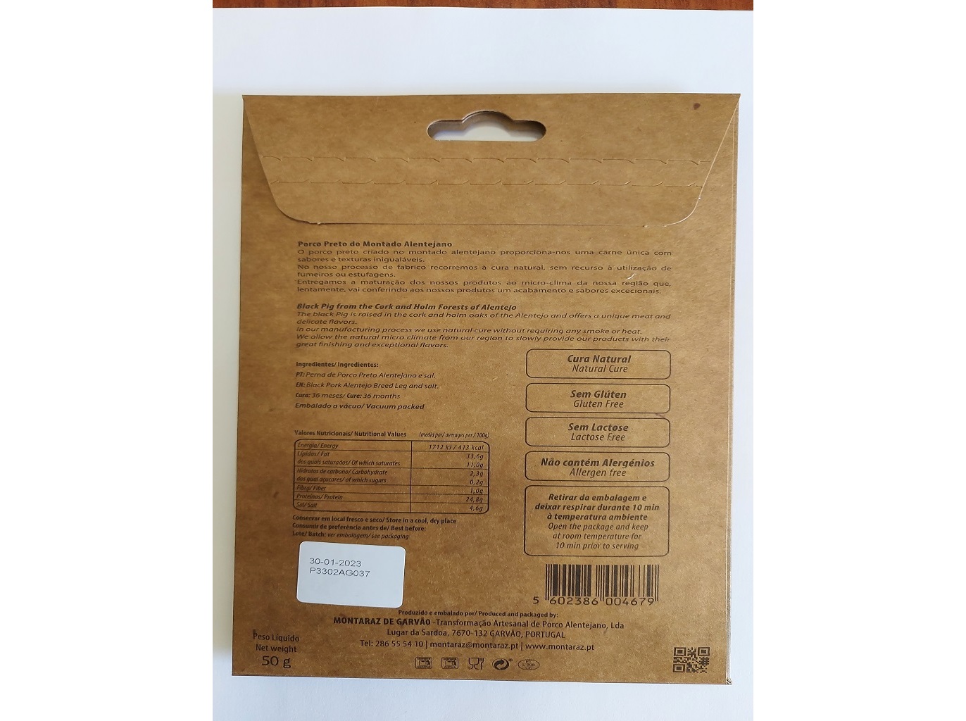 PRESUNTO PORCO PRETO MONTARAZ ALENTEJANO 100% BOLOTA 36M 50G
