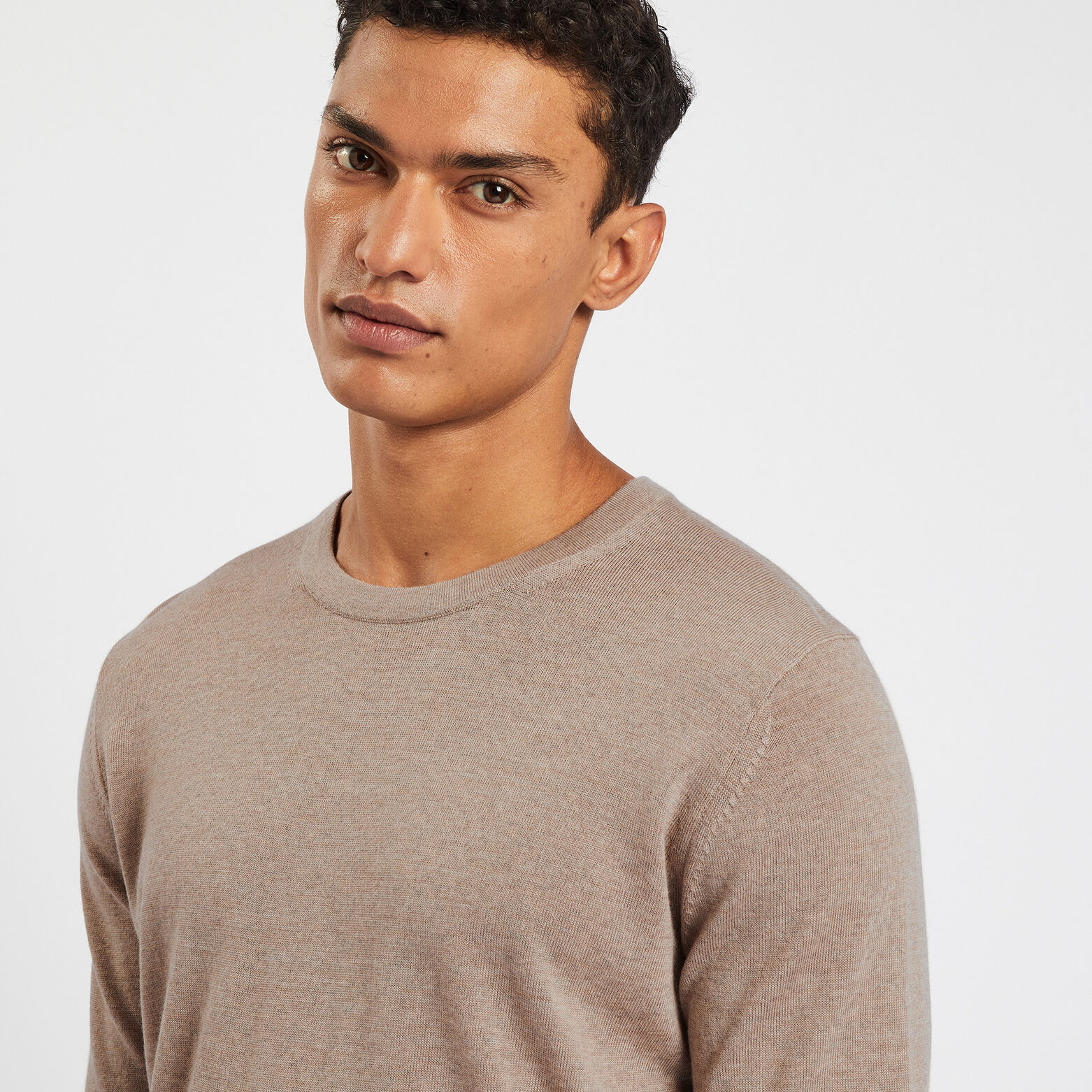 Pull col rond en laine mérinos Beige