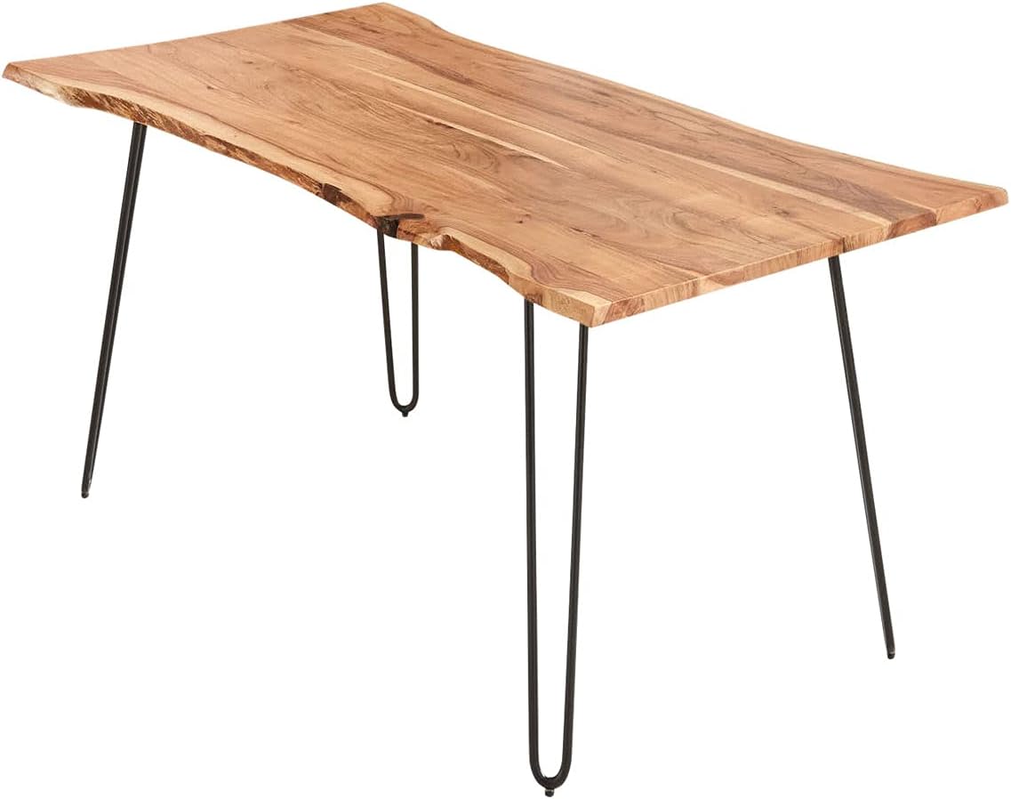 SAM Esszimmertisch 120x80cm Hannah, echte Baumkante, Akazienholz naturfarben, massiver Baumkantentisch mit Hairpin-Gestell Mattschwarz