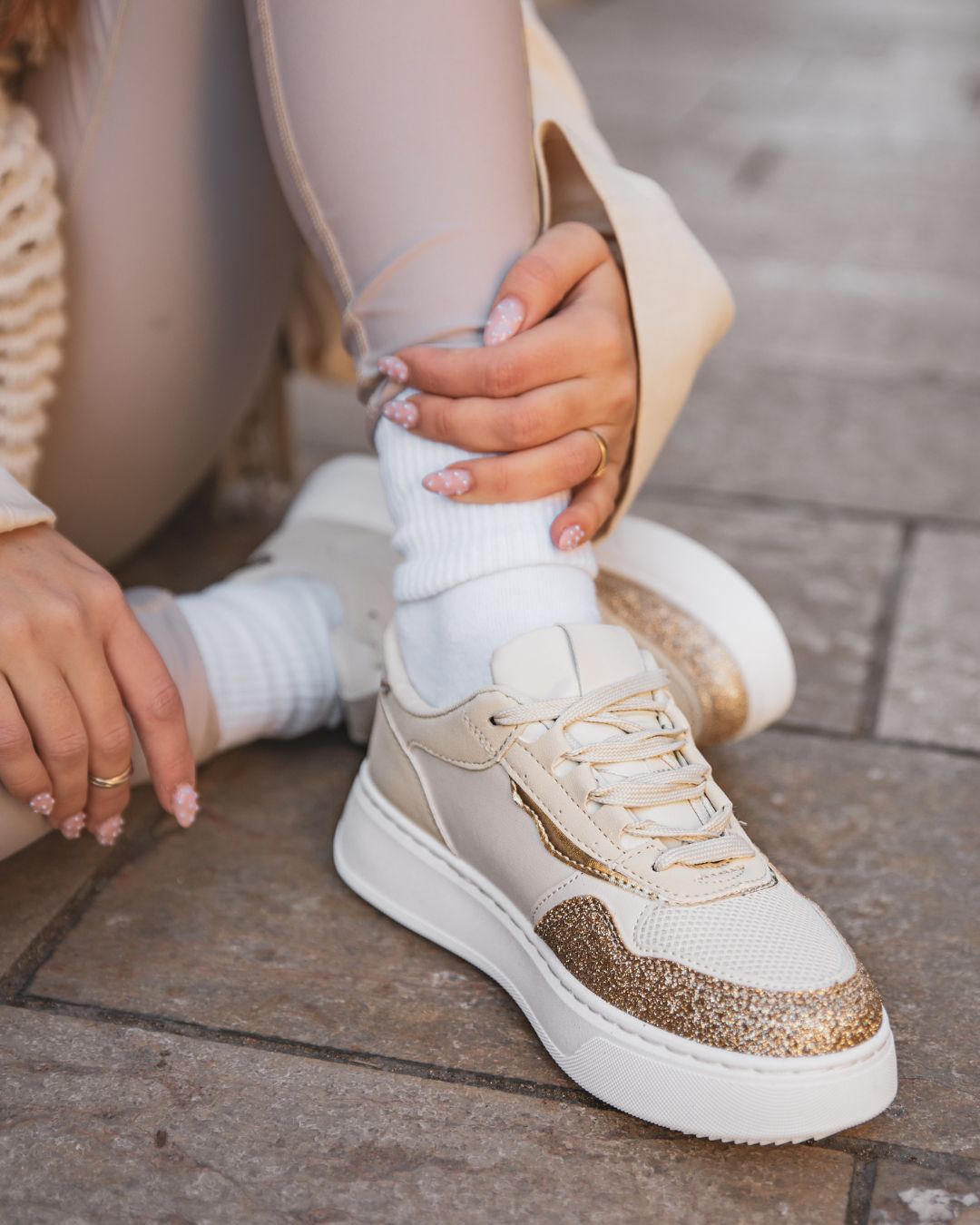 Basket femme beige à lacets - Nattie