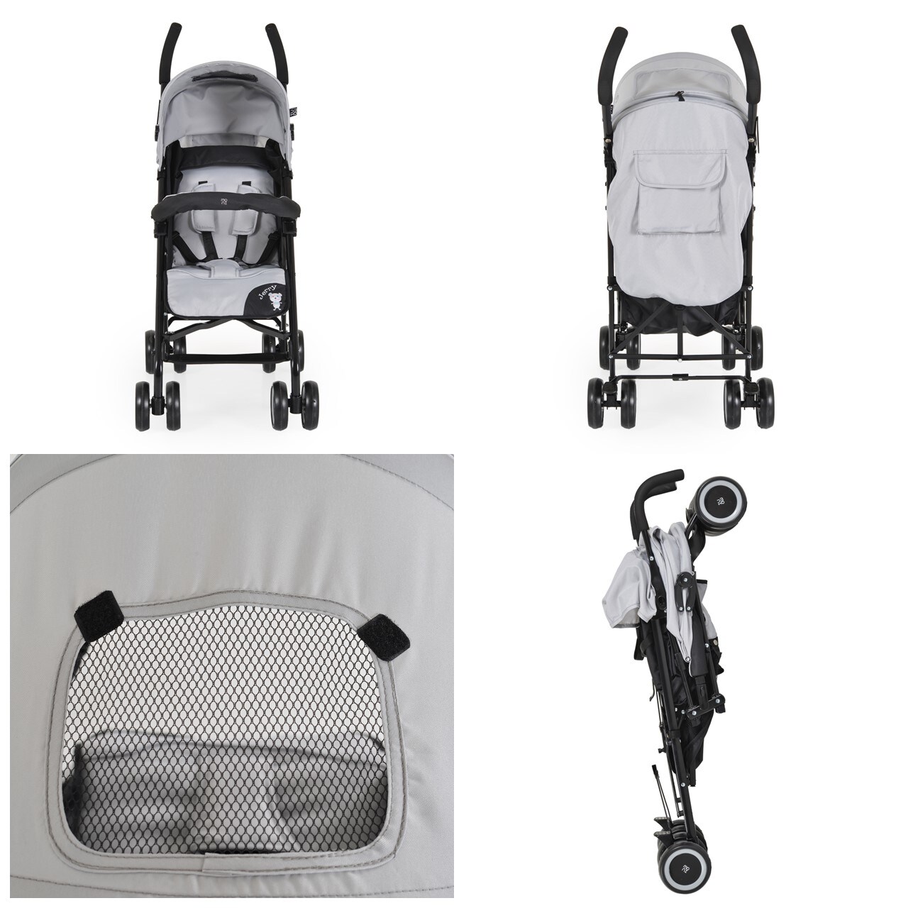 Moni Kinderwagen, Buggy Jerry, Sonnendach, schwenkbare Vorderräder, EVA-Räder grau schwarz