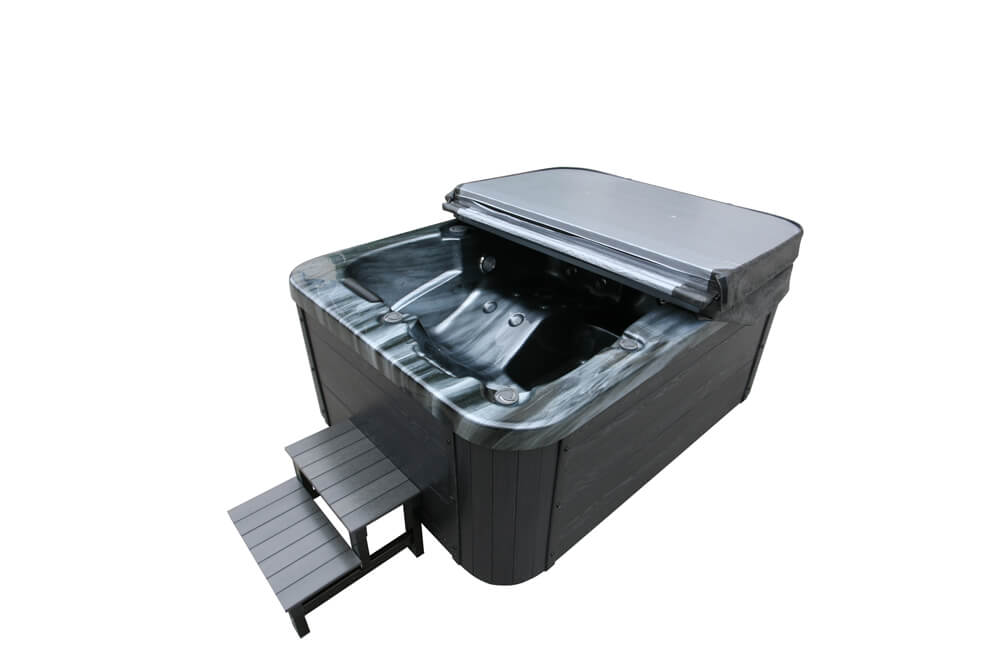 Home Deluxe - Buitenwhirlpool - BLACK MARBLE PLUS Traptreden en thermische afdekking - Afmetingen 210 x 160 x 85 cm - Incl. verwarming, 27 massagestralen en 9 lampen | Buitenwhirlpool voor 3 personen