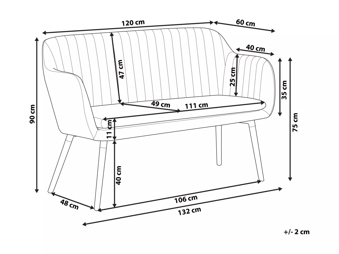 Canapé banquette 2 places en velours gris clair TABY
