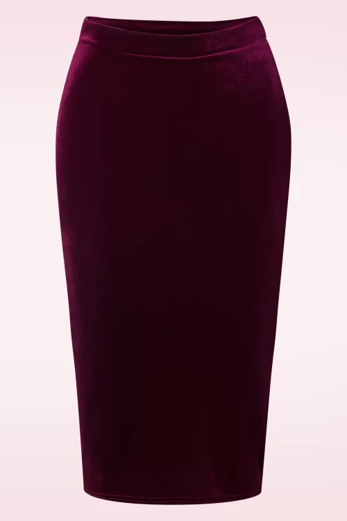 Vintage Chic for Topvintage Glendie Velvet pencil rok in bordeauxrood