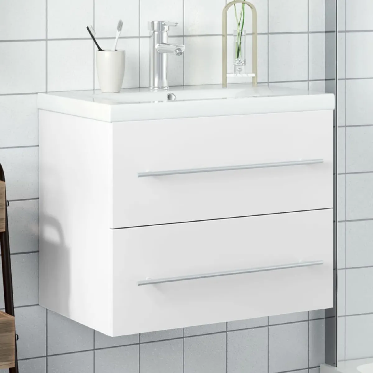 VidaXL Armoire lavabo avec bassin intégré - Blanc