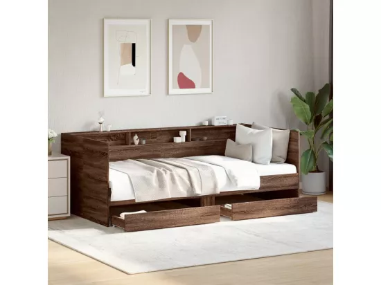 Lit de jour avec tiroirs sans matelas chêne marron 90x200 cm
