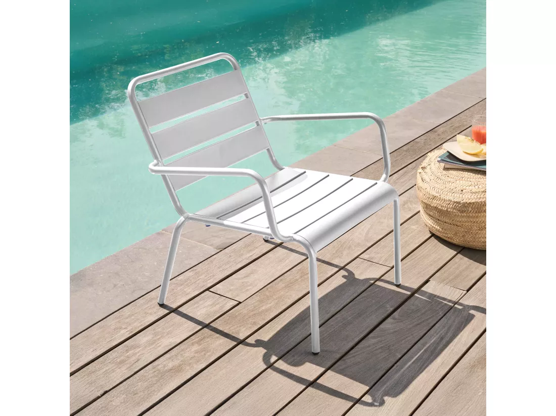 Fauteuil de jardin bas relax acier blanc - Palavas
