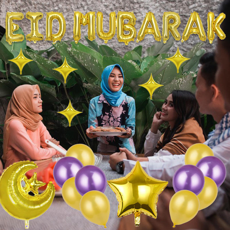 (28-tlg. Set) Ramadan Ballon Girlande Eid Mubarak Party Deko   Latex- & Folien Luftballons - Gold / Lila