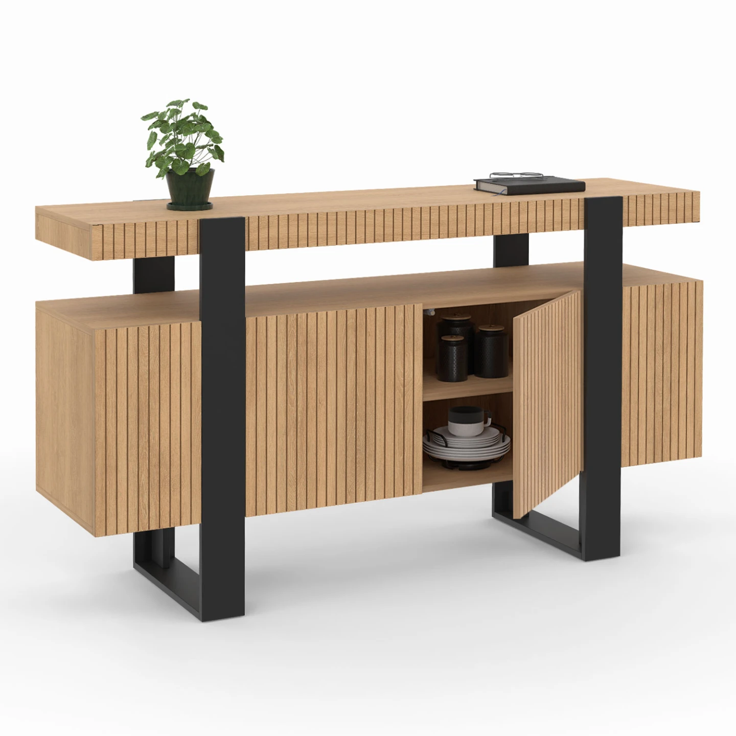 Buffet 140 cm OCTAVE 4 portes lattes tasseau bois