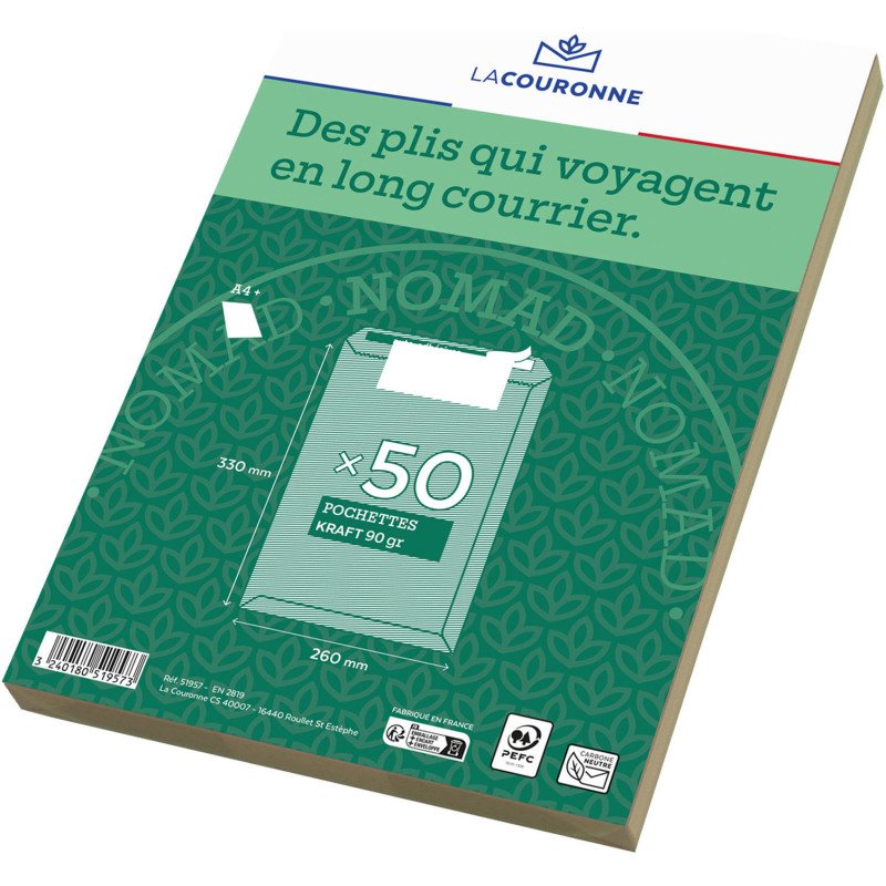 La Couronne - Pochette kraft milleraies brun 260 x 330 mm sans fenêtre - Boîte de 50