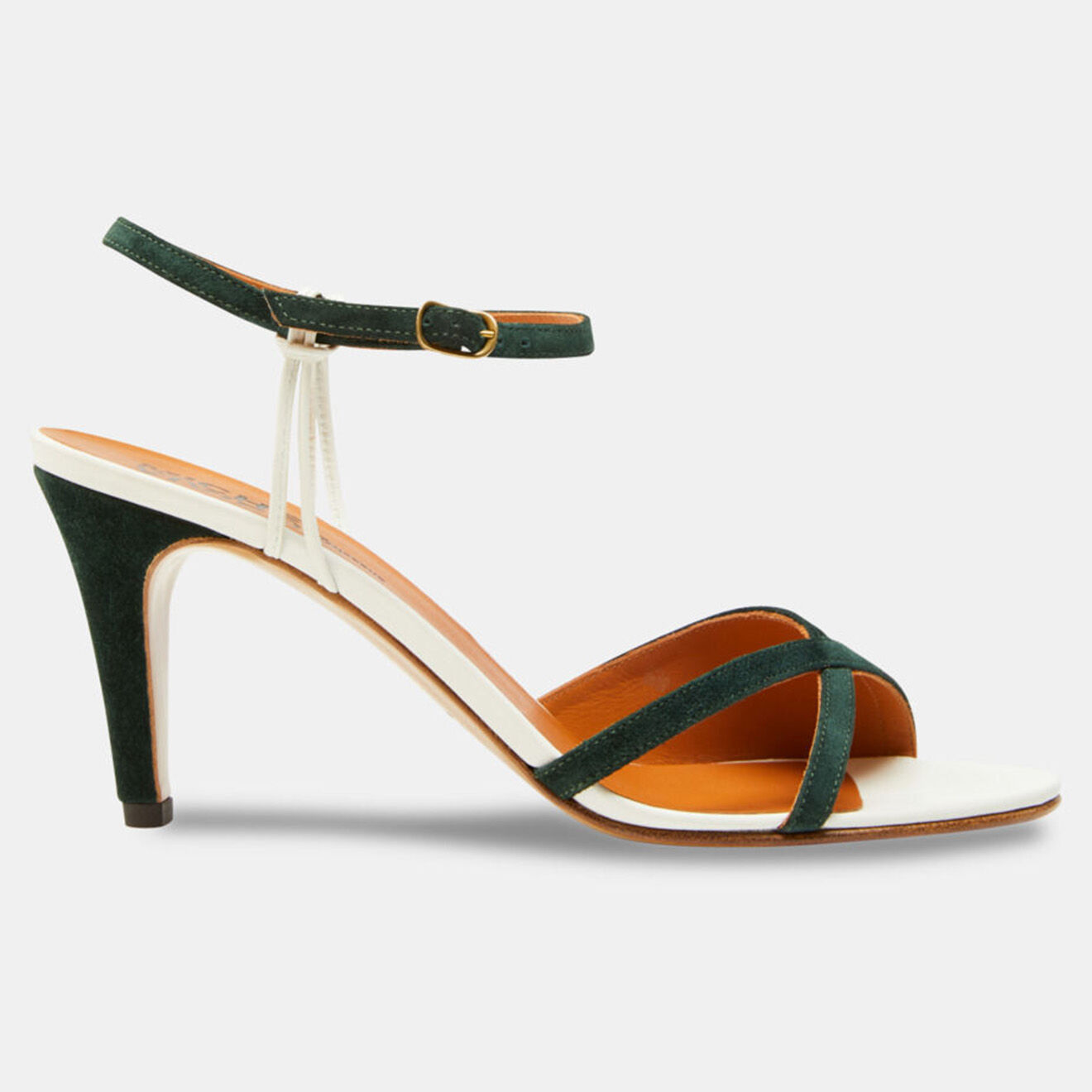 Michel Vivien Sandales en Velours de Cuir Scala vert/blanc - Talon 7.5 cm