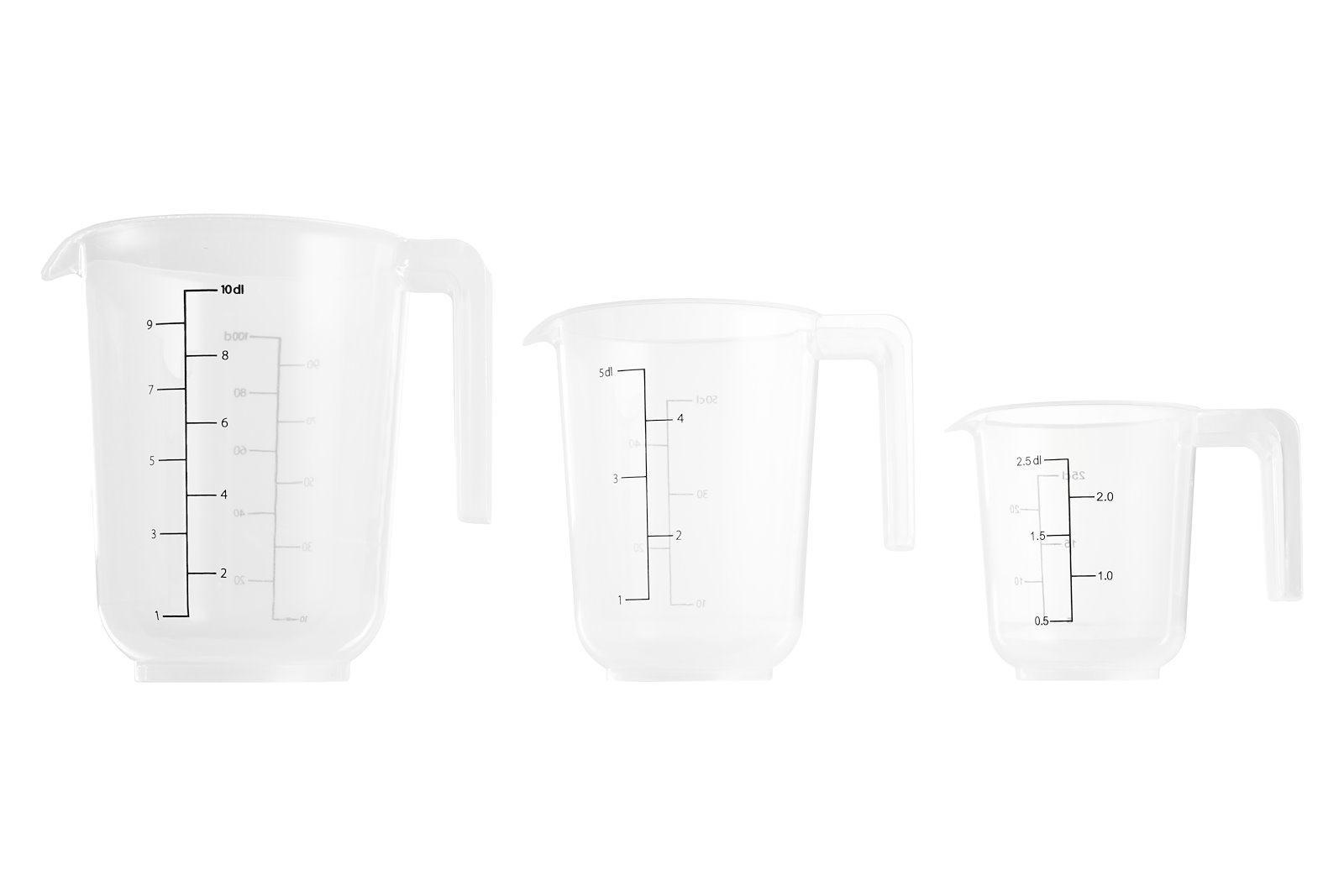 DAY litermål 3pk Klar plast 0,25 - 0,5 - 1 liter