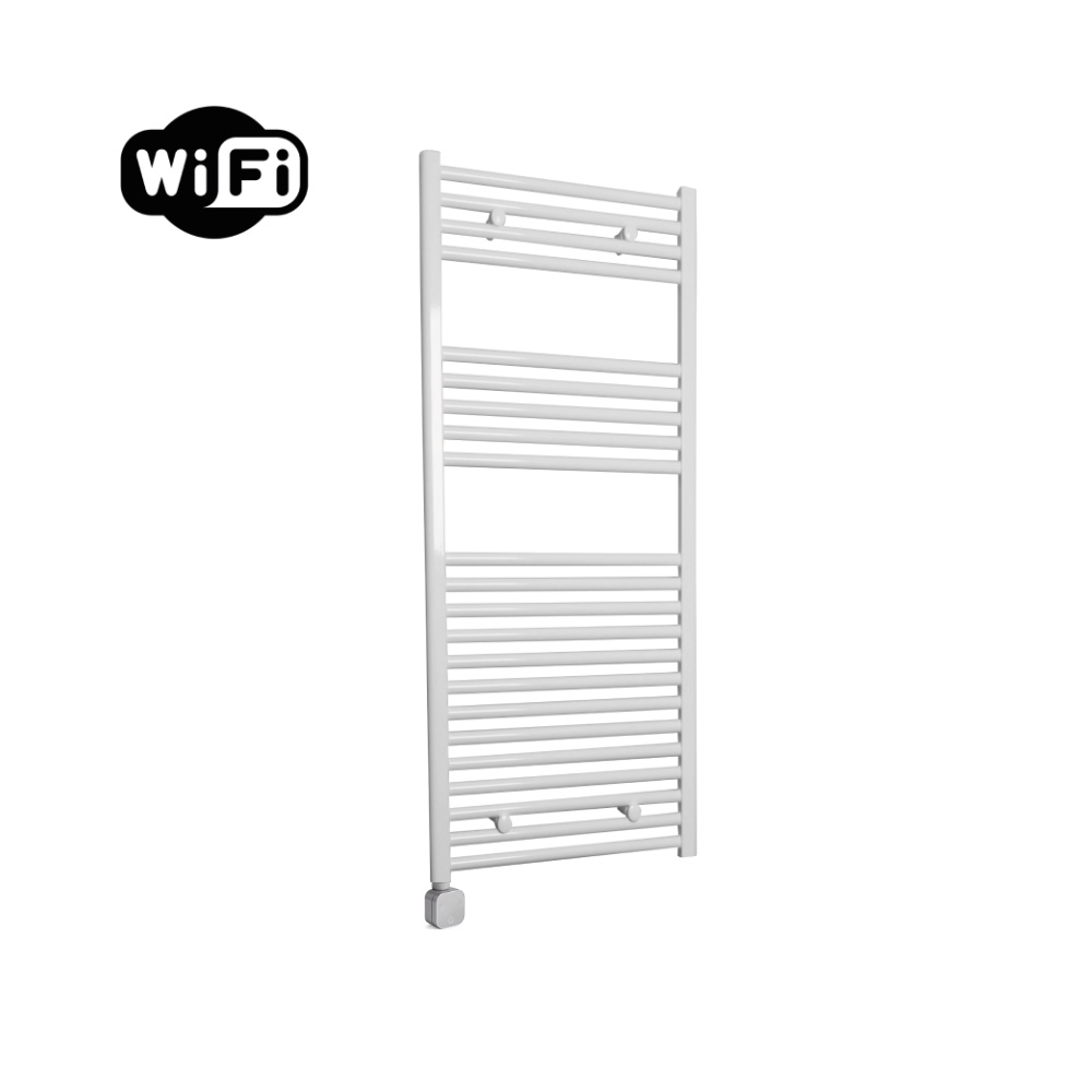 Sanicare Carini elektrische Wifi radiator 112x60cm wit met thermostaat chroom linksonder