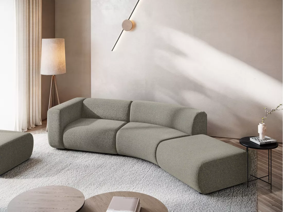 Canapé modulable 4 places droit en tissu texturé - beige foncé - EKAHI