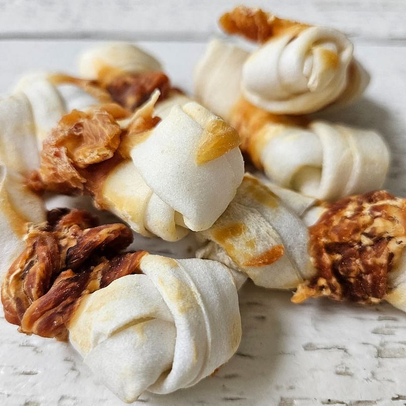 Rawhide Knoopjes met Kip 8 cm Snack Dierapotheker.nl 7 stuks