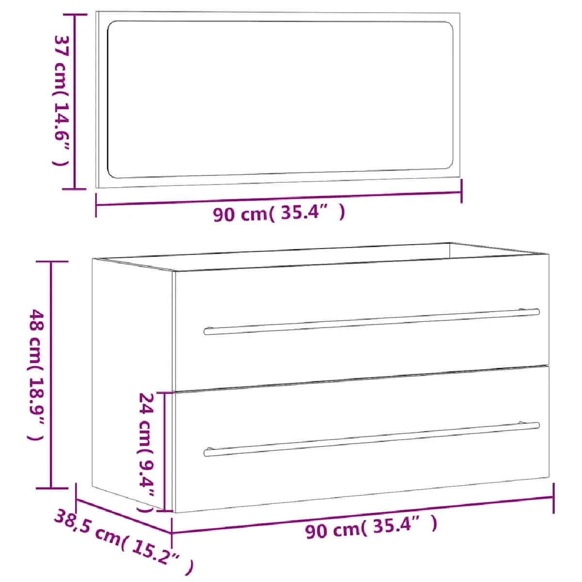 vidaXL Armoire de bain miroir blanc brillant
