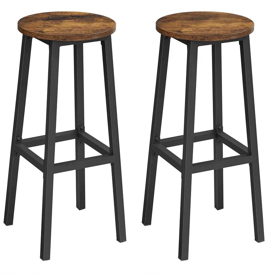 Set van 2 Barkrukken - met stabiel stalen frame, hoogte 75 cm -Bruin-zwart