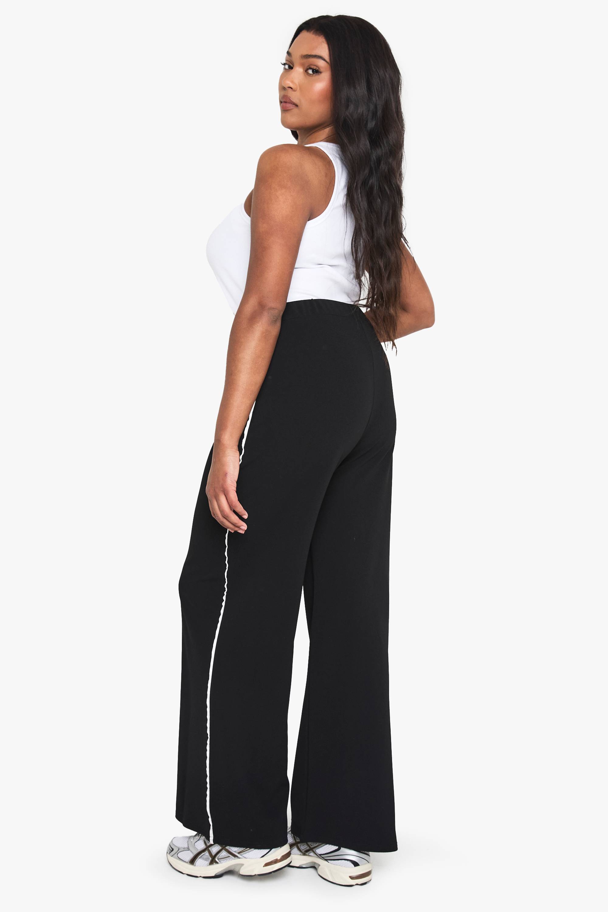 boohoo Plus Scuba Crepe Contrast Straight Leg Trouser