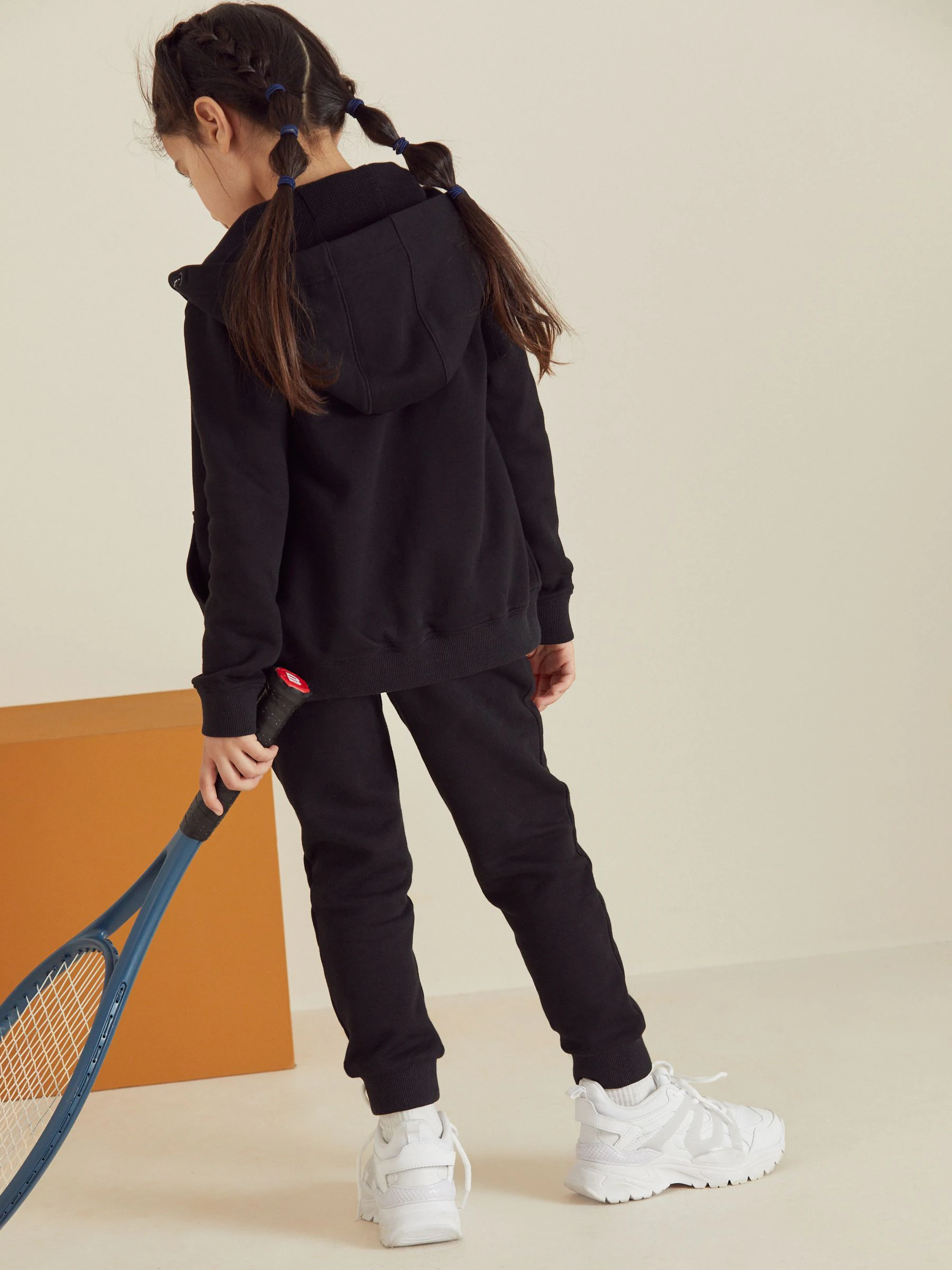 Zwart - Schoolsportset van hoodie met rits en joggingbroek (3-16 jr)