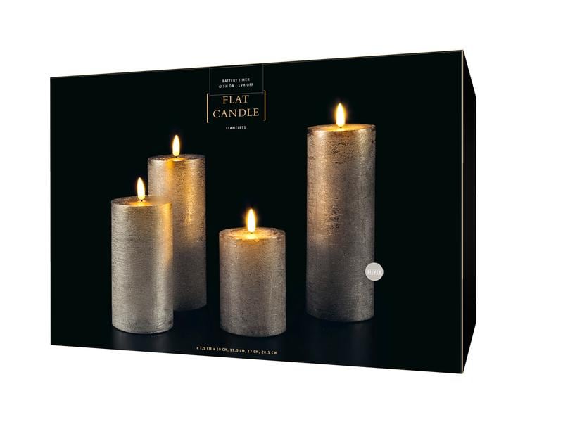 STT LED-Kerzen Set Flat, Ø 7.5x10/13.5/17/20 cm, Grau Kerze aus Echtwachs mit LED Licht