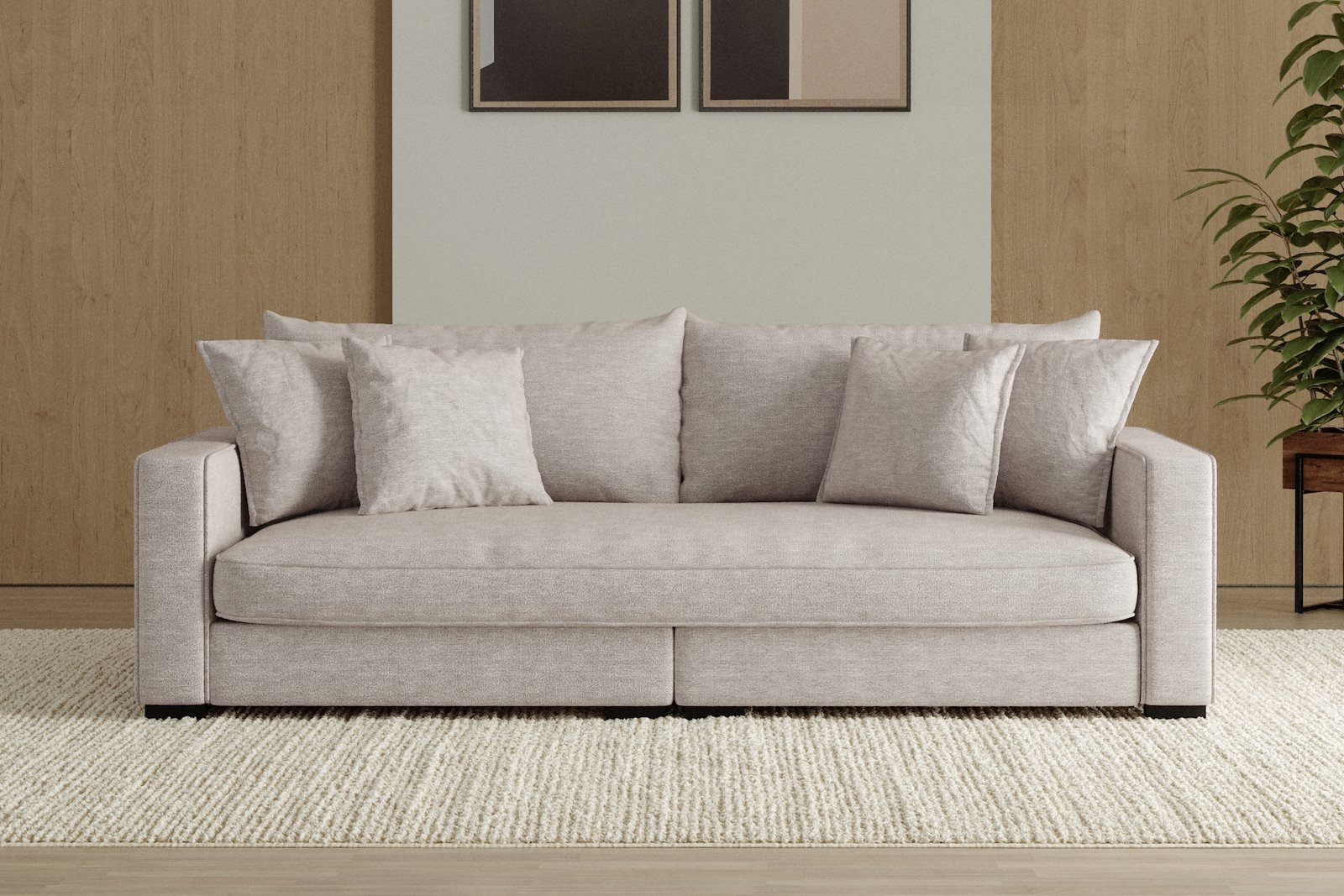 Rossi 3-seter sofa (1 setepute) Tekstil Beatto 1027 Lys Grå, arm B med sorte ben. Std. Komfort.